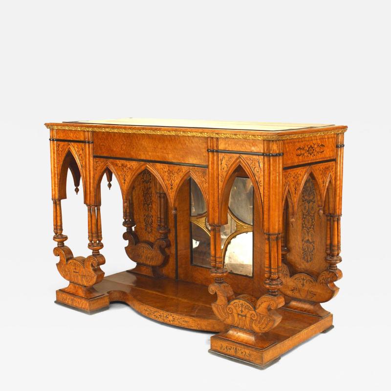 French Charles X Birds Eye Maple Mirrored Console Table