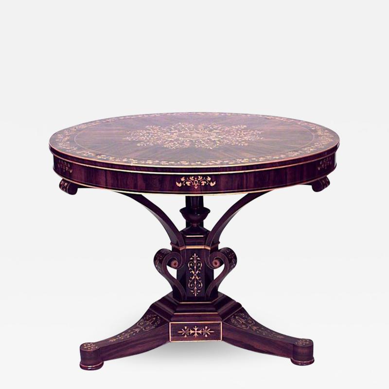 French Charles X Floral Inlaid Center Table