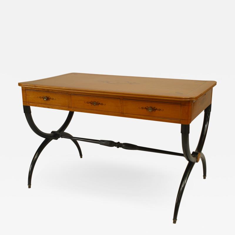 French Charles X Maple Cross Leg Table Desk