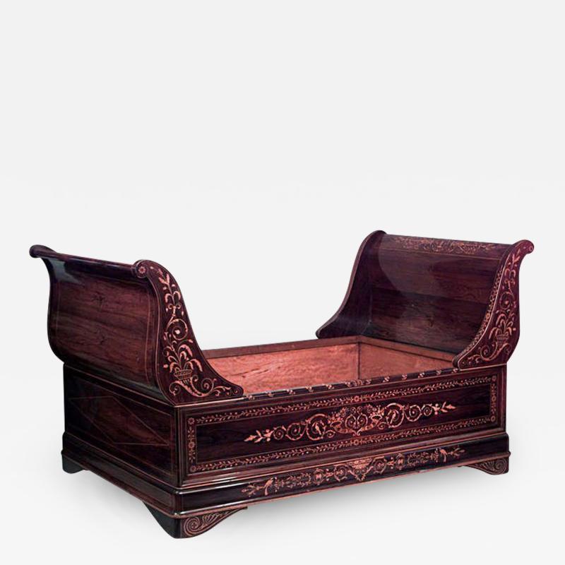 French Charles X Rosewood Sleigh Daybed