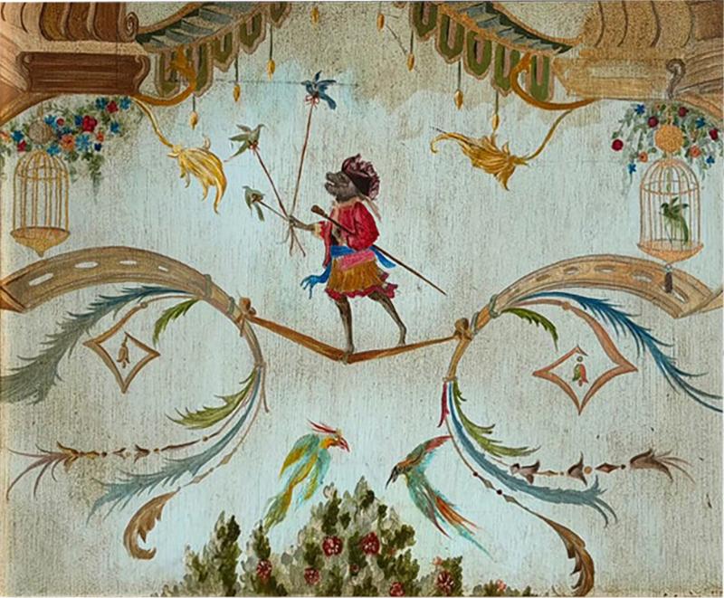 French Chinoiserie Style Singerie Monkey Painting