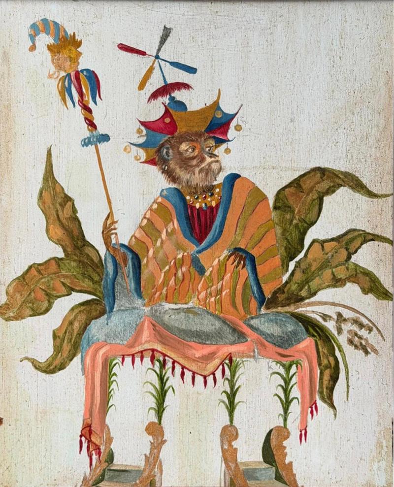 French Chinoiserie Style Singerie Monkey Painting