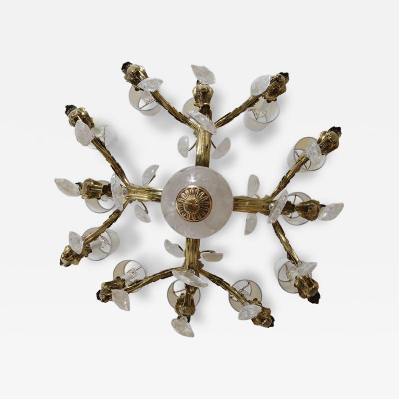 French Circa 1900 Bronze and Oversized Quartz Crystal Chandelier
