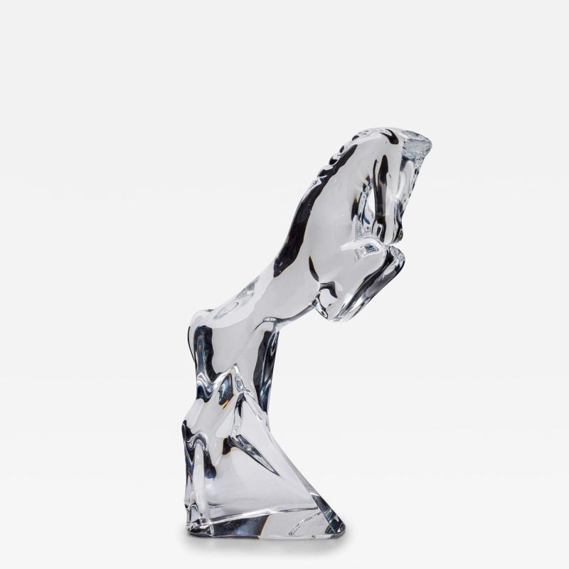 French Contemporary Baccarat Crystal Figure of a Rearing Horse