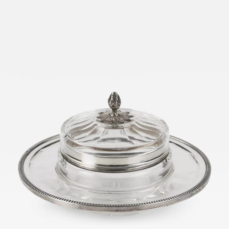 French Crystal And Silver Butter Dish On A Stand Neoclassicism
