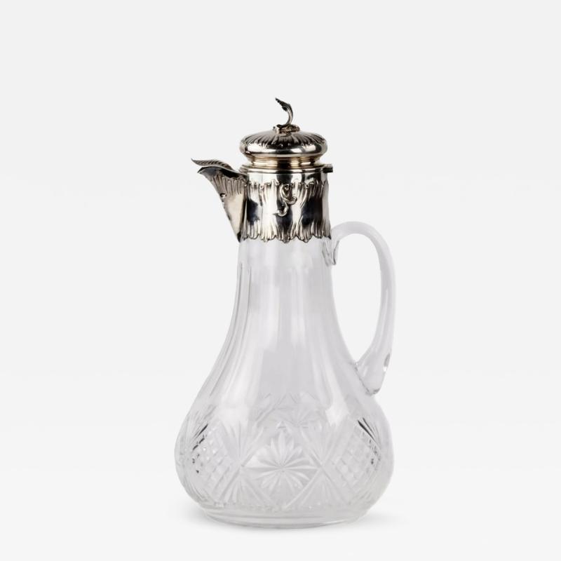 French Crystal Pitcher With Silver Mount France 