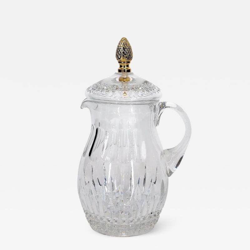 French Cut Crystal Brass Finial Water Pitcher