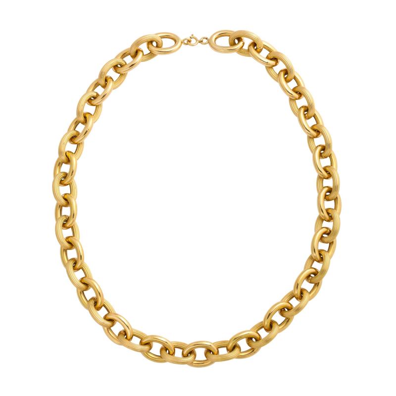 French Deco 18k Gold Link Necklace