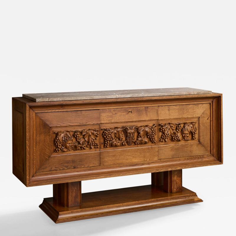 French Designer Cabinet with Oak and Marble France 1940s
