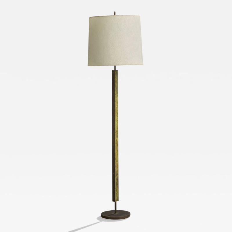 French Designer Floor Lamp with Brass and Parchment France 1950s