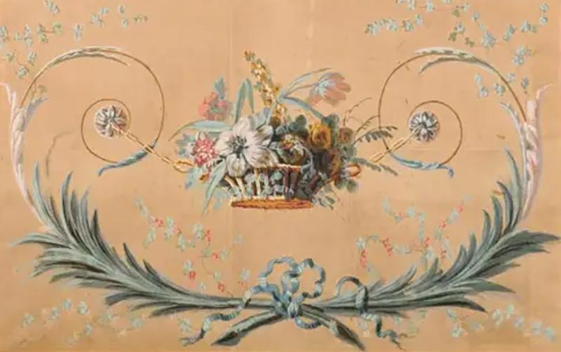 French Directoire Period Floral Painted Panel in Gilded Frame circa 1790