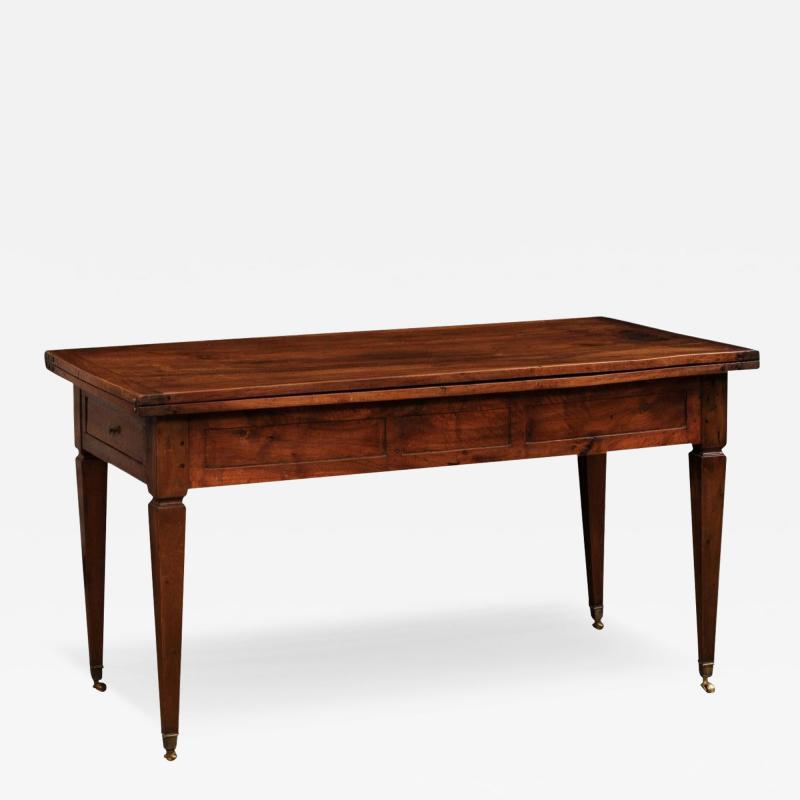 French Directoire Style 19th Century Walnut Table with Folding Top Tapered Legs