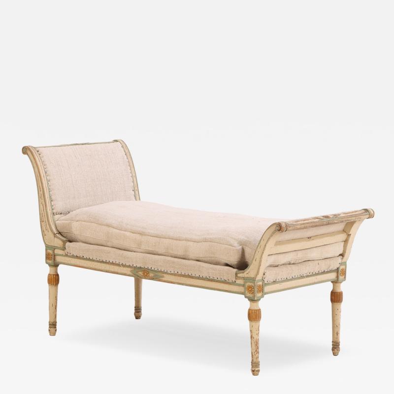 French Directoire Style Painted Gilt Wood Diminutive Chaise Lounge C 1920