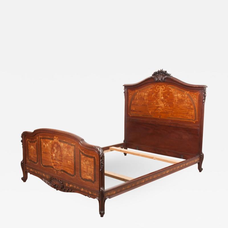 French Early 20th Century Art Nouveau Marquetry Bed