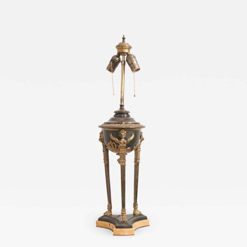 French Early 20th Century Empire Brass and Bronze Brazier Table Lamp