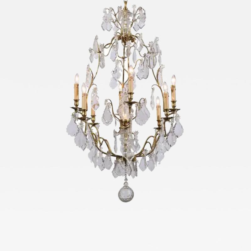 French Eight Light Crystal Chandelier with Gilt Metal Armature and Pendeloques