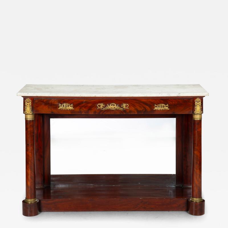 French Empire Antique Mahogany Gilt Bronze Marble Pier Table circa 1820