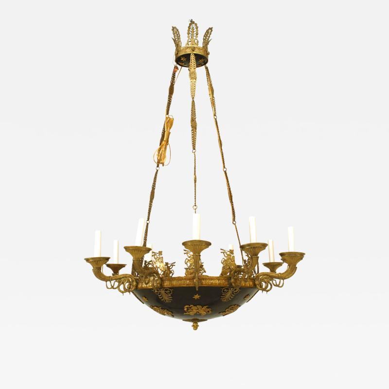 French Empire Bronze Chandelier With Ebonized Bowl 1