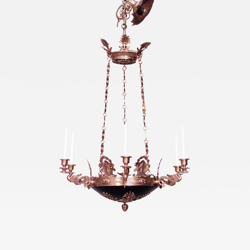 French Empire Ebonized and Bronze Dore Chandelier