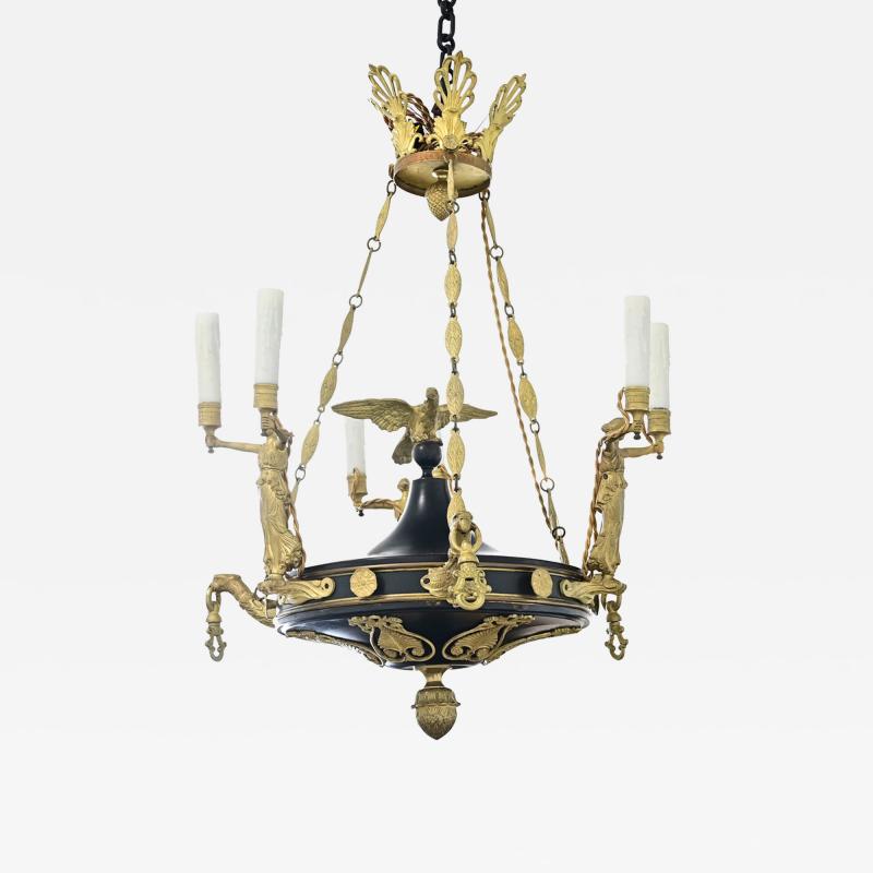 French Empire Quality Brass and Tole Chandelier