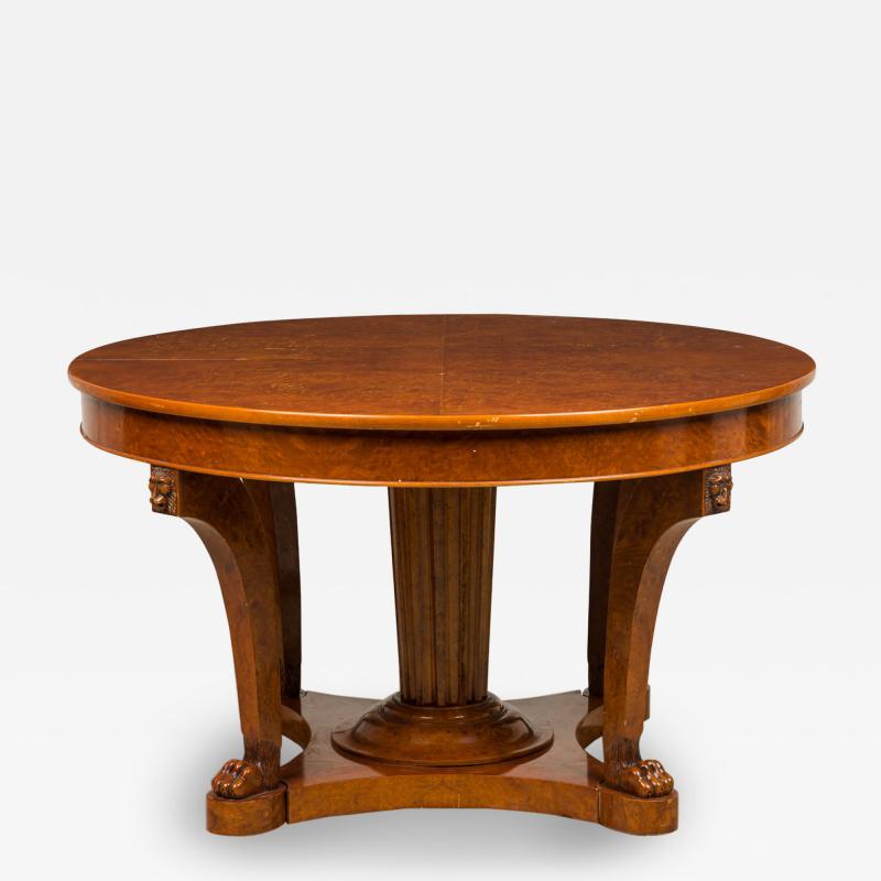French Empire Revival Style Burled Walnut Extension Dining Center Table