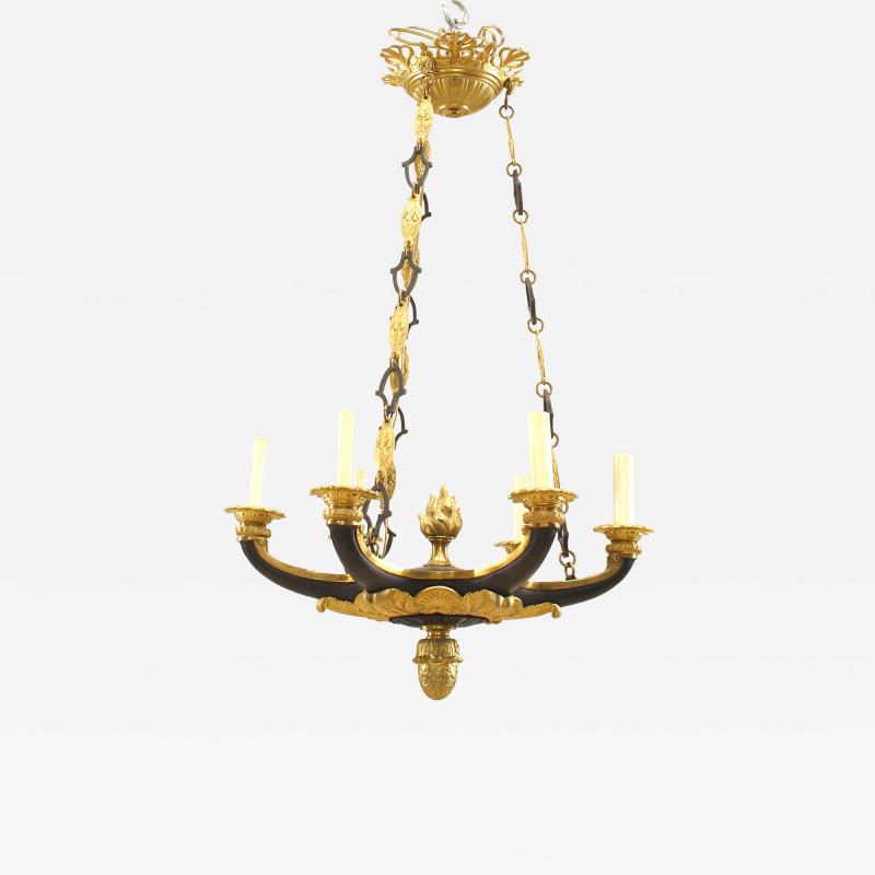French Empire Style 19th Cent Ebonized and Gilt Chandelier
