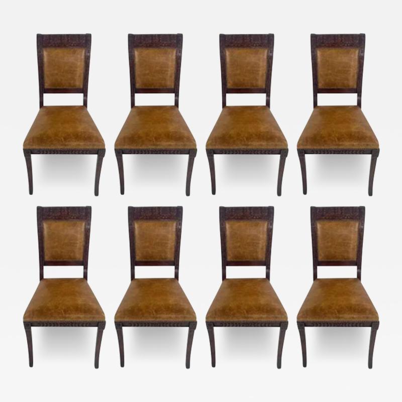 French Empire Style Mahogany Leather Saber Legs Dining Chair A Set of 8