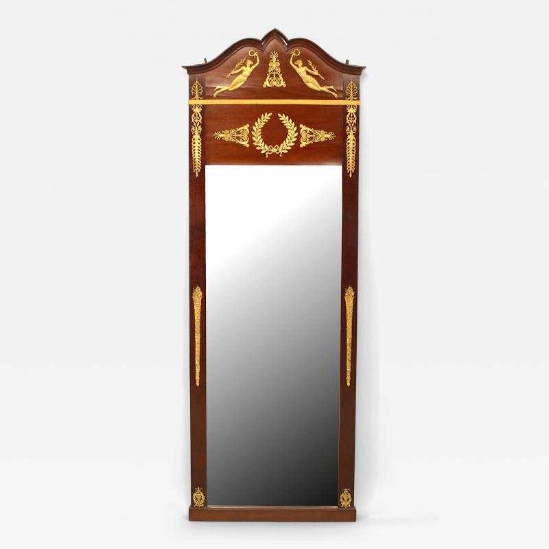 French Empire Style Mahogany and Ormolu Pediment Wall Mirror