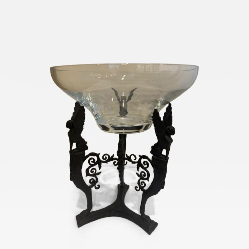 French Empire bronze centerpiece with a clear glass bowl
