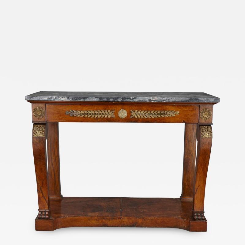French Empire gilt bronze and mahogany console table