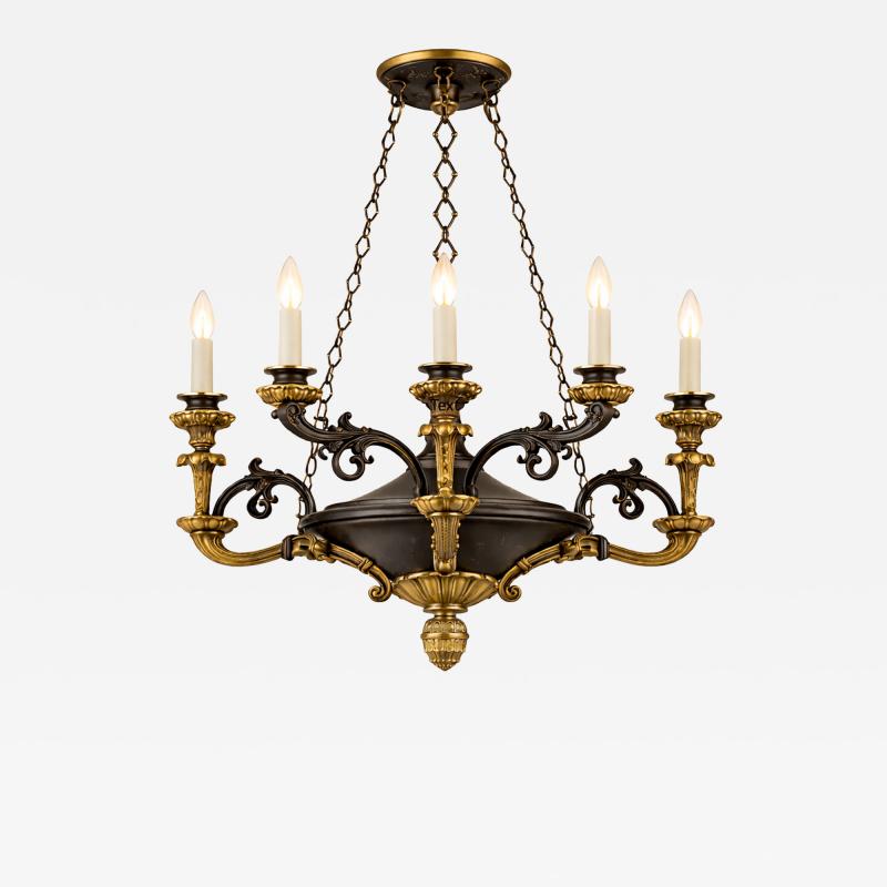 French Empire style ebonized and gilt bronze chandelier 1920s
