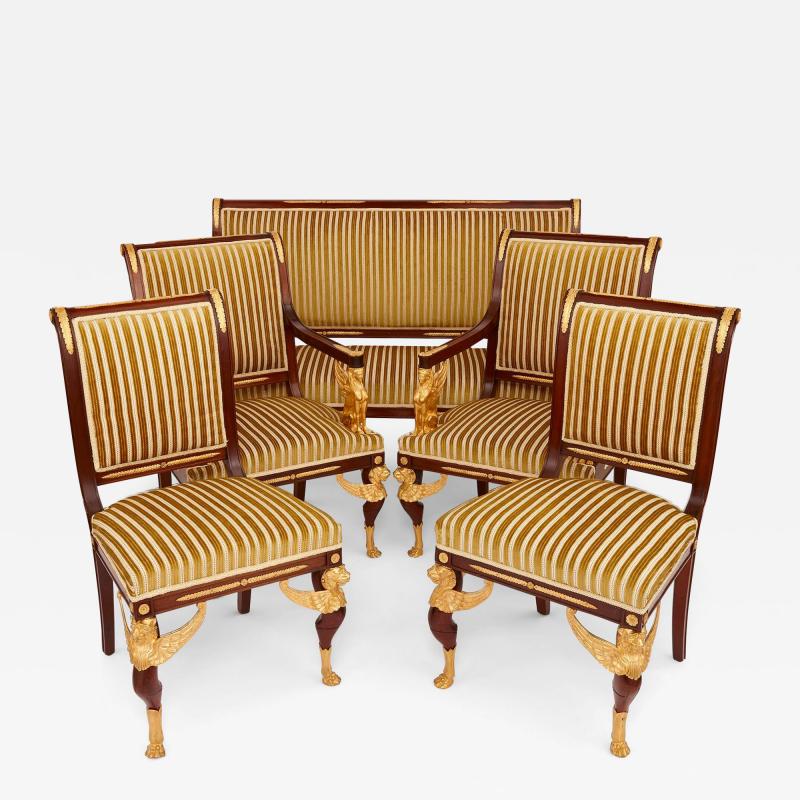 French Empire style gilt bronze and mahogany five piece salon suite