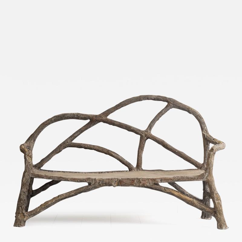 French Faux Bois Concrete Garden Bench