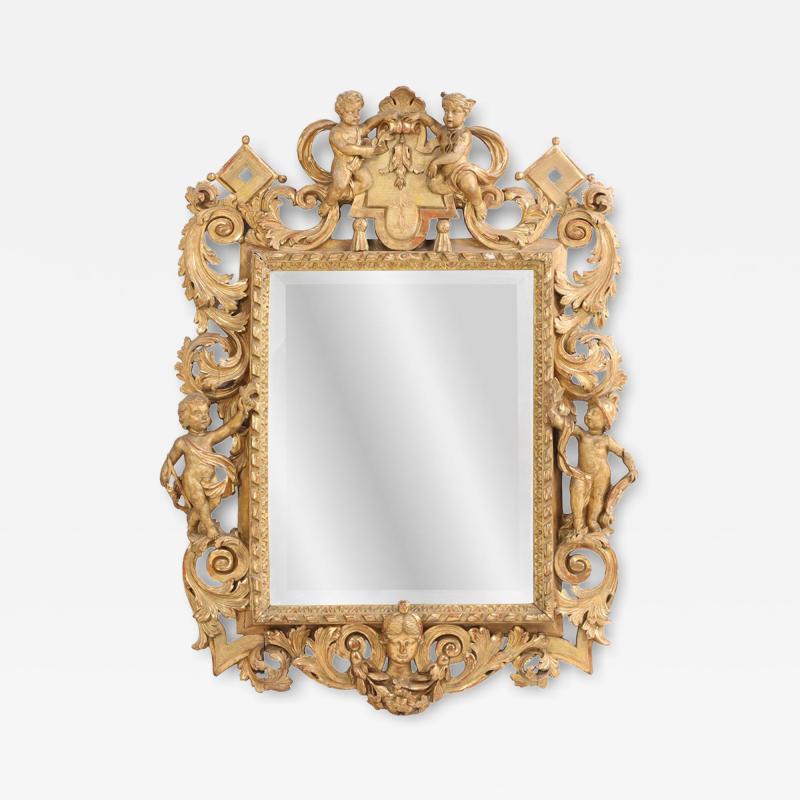 French Figural Carved Giltwood Mirror C 1860 