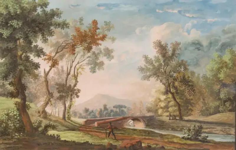 French Framed Gouache Landscape