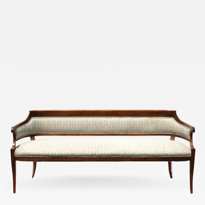 French Fruitwood Upholstered Bench In Vintage Fortuny Silk Velvet Circa 1860 