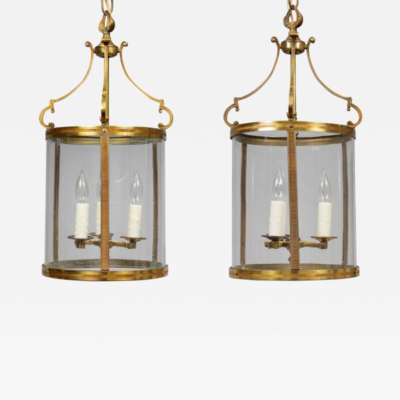 French Gilded Brass Hall Lanterns a Pair