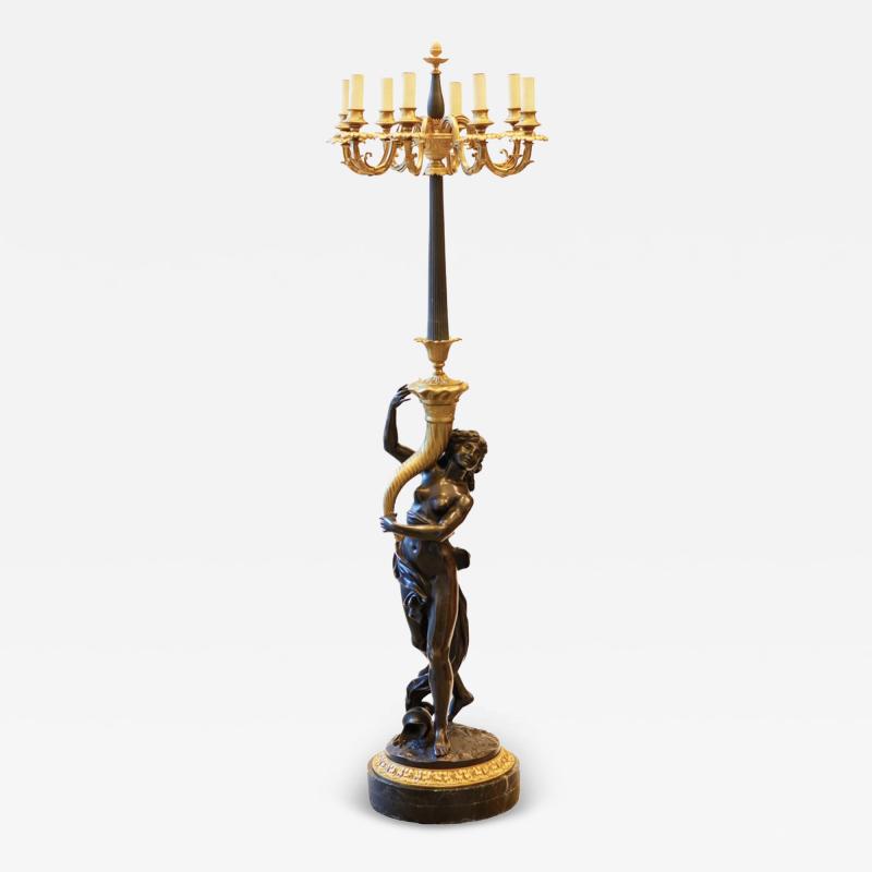 French Gilt And Patinated Bronze Floor Lamp In The Louis XVI Style France
