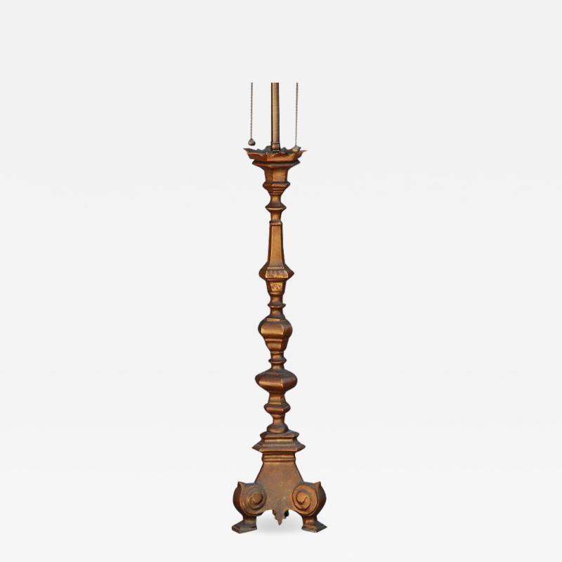 French Gilt Bronze Baroque Style Candlestick Lamp