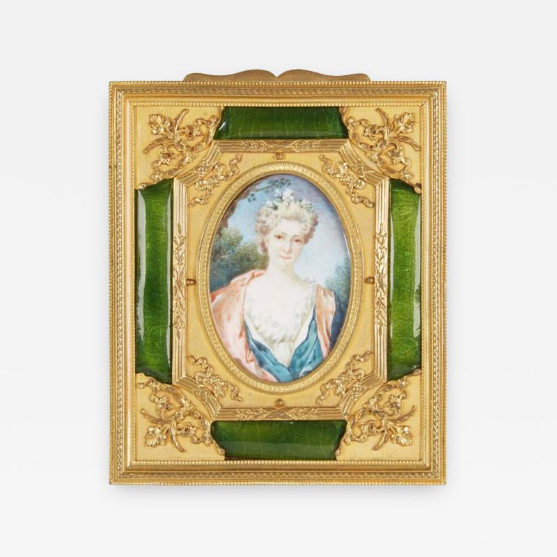 French Gilt Bronze Ormolu and Green Guilloche Enamel Picture Photo Frame
