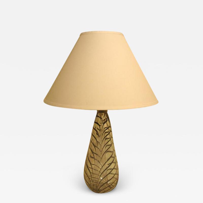 French Glass Zebratto Table Lamp in Clear with Black Stripes