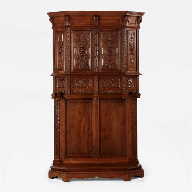 French Gothic Revival Carved Walnut Cupboard circa 1880
