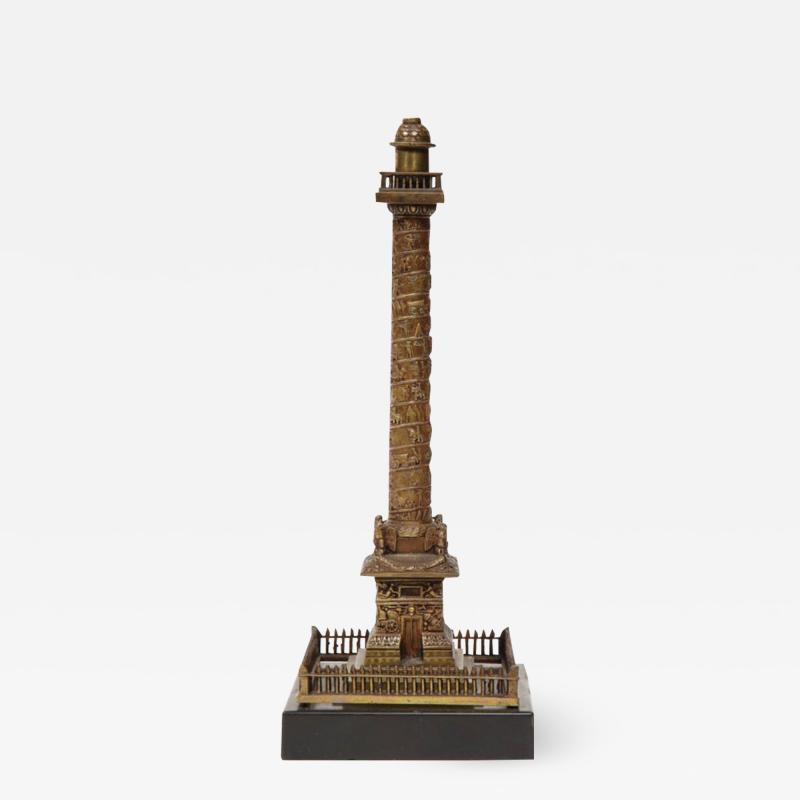 French Grand Tour Mini Bronze Column of the Place Vendome in Paris 19th Century