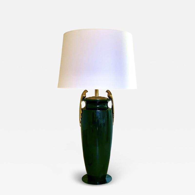 French Green Lacquered Large Table Lamp circa 1940