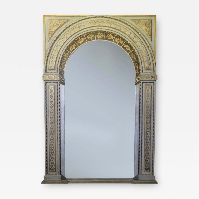 French Hand Painted Trompe LOeil Trumeau Mirror