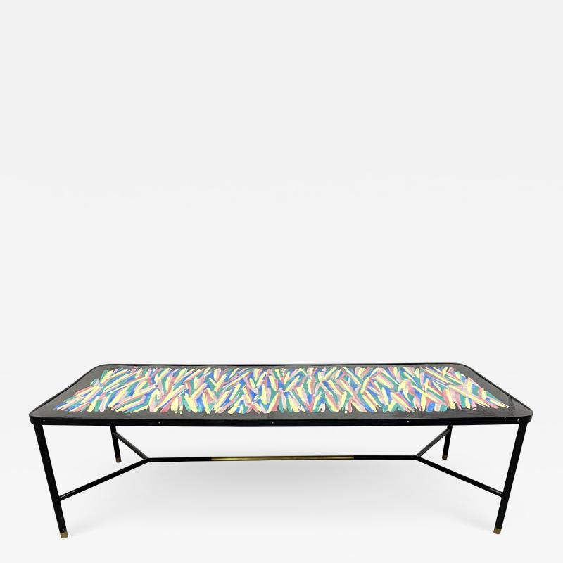 French Hand Painted and Bronze Trimmed Coffee Table