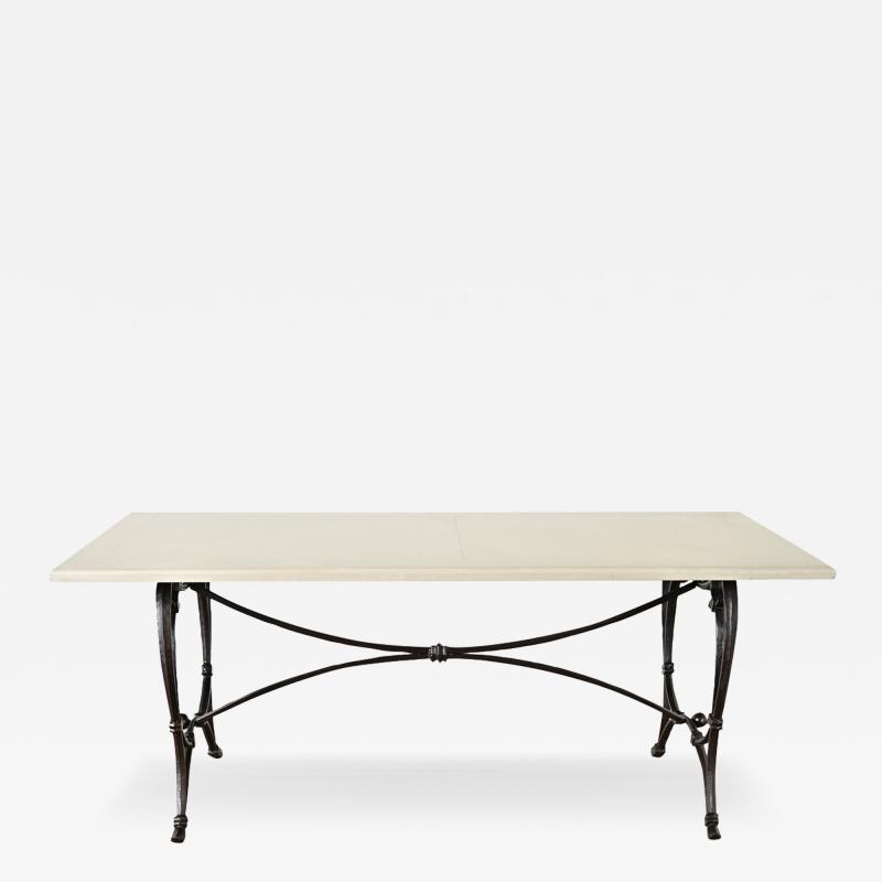 French Iron Base Dining Table Painted Wood Top