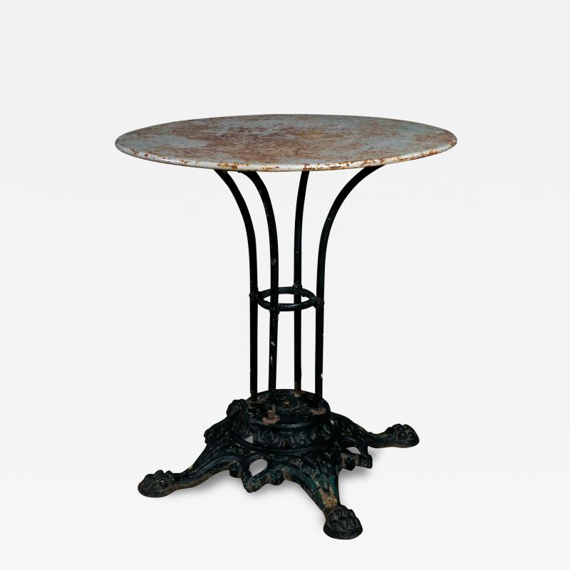 French Iron Bistro Table with Painted Top and Paw Foot Cast Iron Base