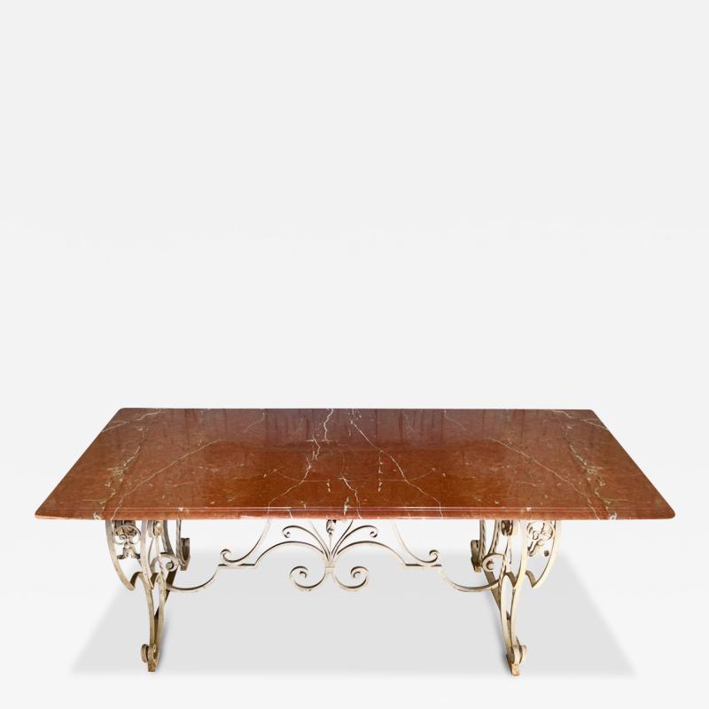 French Iron Rojo Alicante Marble Dining Table