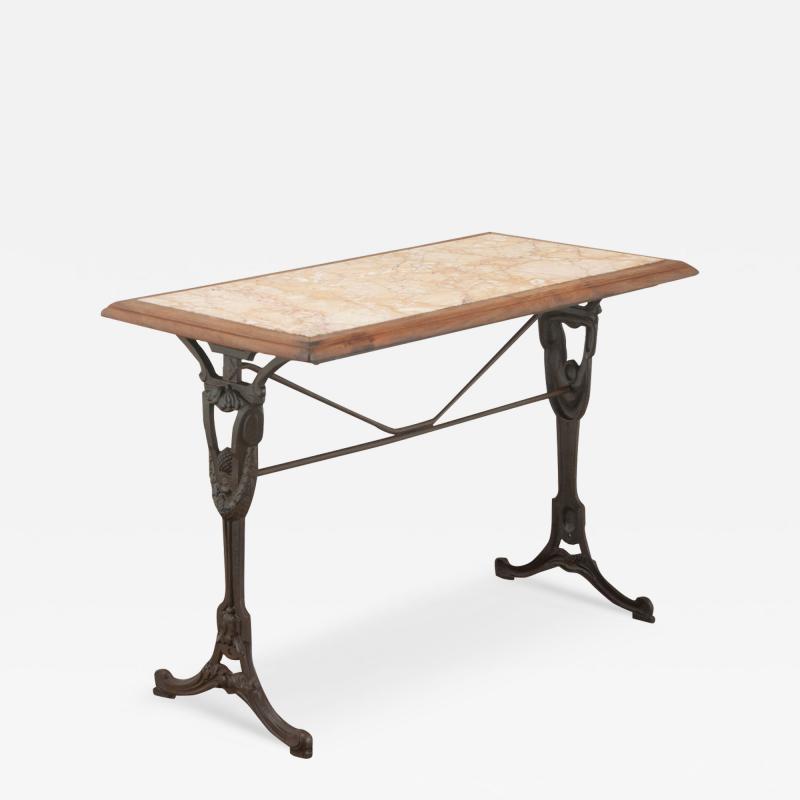 French Iron Walnut Marble Bistro Table